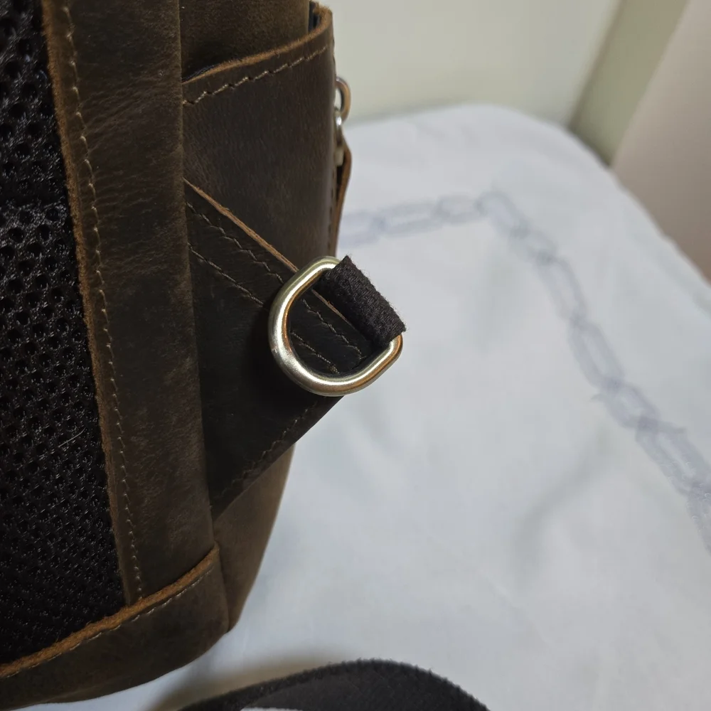 Brown Leather Men's Smart Messenger Crossbody Laptop Bag